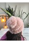 Girl's Long Pompom Ear-Covering Beanie Plush Puff Puff Soft Powder - 6