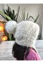 Girl's Long Pompom Ear-Covering Beanie Plush Puff Soft White - 6