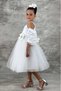 Girl's Square Neck Zero Sleeve Skirt Tulle Fluffy Satin Oversleeve Detailed White Evening Dress