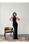 Women's Evening Dress Halter Neck Side Draped Ornament Button Detail Maxi Dress - Evening Dress & Graduation Dress - 3