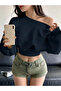 Women's Balloon Sleeve Ribbed Boat Neck Crop Sweatshirt - 2