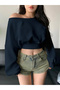 Women's Balloon Sleeve Ribbed Boat Neck Crop Sweatshirt - 3