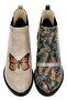 Women's Vegan Leather Beige Ankle Boots - Moths and Butterflies Design - 2