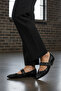 Black Leather Belted Lightweight Flexible Women's Ballerinas 209166 Z - 3