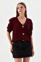 Star Button Short Sleeve Cardigan Bordo