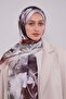 Beige Mixed Leaf Pattern Indian Silk Shawl - 3