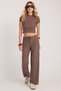 Women's Relax Fit Comfortable Cut Waist Lace-Up Wide Leg Brown Pants - 5