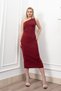 Women's Winter Claret Red Miss Vina Detailed One-Shoulder Dress Stylish Daily Comfortable 50339