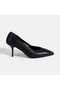 Women's Navy Blue Leather Heeled Classic Shoes - 2