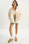 Women's Cream Pocket Detailed Zippered Lined Stand Collar Plush Coat 60283631