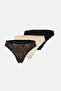 Beige-Brown-Black Women's 3-Piece Lace Detailed Patterned Brief Panties