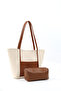 Cream - Taba Shk80 Faux Leather Large Size Shoulder Bag with Front Pocket, Snap Fasteners, and Makeup Bag