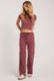 Women's Relax Fit Comfortable Cut Waist Lace-Up Wide Leg Burgundy Trousers - 5
