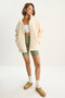 Women's Cream Pocket Detailed Zippered Lined Stand Collar Plush Coat 60283631 - 2