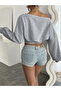 Women's Balloon Sleeve Ribbed Boat Neck Crop Sweatshirt - 5
