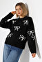 Women's Black Bow Patterned Knitwear Sweater - 6