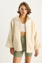Women's Cream Pocket Detailed Zippered Lined Stand Collar Plush Coat 60283631 - 4