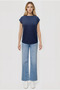 Navy Blue Crew Neck Glitter Short Sleeve Women's T-Shirt - 2