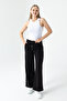 Women's Adjustable Waist Wide Leg Double Pocket Sweatpants Black - Mw0000199