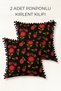 Pompom Throw Pillow Cover - Velvet Throw Pillow Cover - Set of 2 - Bohemian Decorative Pillow - 2