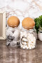 2-Piece Modern Wooden Lid Tea & Sugar Storage Jar Set with Labels Storage Container 800 ml - 2