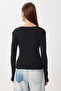 Lace Detailed Ribbed Knitted Blouse Len0046 Black - 5