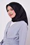 وشاح حريري بنمط منقوش باللون الأزرق الداكن - 2
