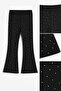 Flare Woven Wick Pattern Stone Detailed Girls' 4-12 Years Old Spanish Flared Pants Leggings - 5