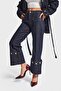 Women's Indigo Color 7w5-50 Cropped Straight Fit Hem Detail Design Denim Jeans - 5