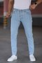 Men's Ice Blue Slim Fit Lycra Nail-Detailed Jeans