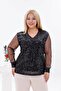 Plus Size Sequin Detailed Stylish Blouse with Tulle Sleeves - 4