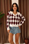 Women's Diamond Pattern Shirt Collar Long Sleeve Knitwear Sweater - 2