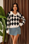 Women's Diamond Pattern Shirt Collar Long Sleeve Knitwear Sweater - 6