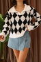 Women's Diamond Pattern Shirt Collar Long Sleeve Knitwear Sweater - 4