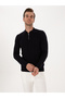 Navy Blue Regular Fit Cotton Blend Zippered Polo Neck Basic Knitwear Sweater 50318721-Vr033 - 3
