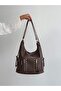 New Casual Model Quality Soft Leather Stone Side Pocket Multi-Section Large Size Back and Shoulder Bag - 6