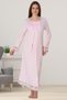 Women's Pink Lace Detailed Long Sleeve Design Cotton Maternity Pajamas Nightgown Set of 2 - 4