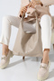 Beige Women's Bag Large Size Shoulder and Shoulder Bag - 6