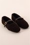 Women's Rubber Belted Bitter Brown Flexible Curly Fabric Flat Sole Home Ballet Flats - 4