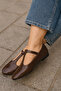 Brown Patent Leather T-Strap Mary Jane Design Ballerinas - 2