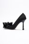Women's Nubuck High Heel Shoes 9.5 cm Black Liora with Bow and Gold Accessories - 4