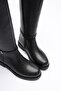 Women's Leather Boots with Zipper Platinum Buckle Black Reva - 3