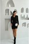 V-Neck Rhinestone Long Sleeve Short Buzzy Fabric Dress - 4