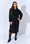 Oversized Long Cashmere Coat with Epaulettes on the Sleeves and Two Buttons on the Front - Black |   Mkw355557-01 - 2