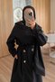 Shawl Detail Maxi Length Trench Coat - Black - 3