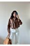 Women's Brown Wide Pocket Tan Leather Jacket - 6