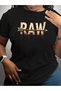 Unisex Oversize Printed Cotton Crew Neck Short Sleeve Black T-Shirt Raw