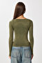 Long Sleeve Seamless Knitted Blouse Lub0256 Khaki - 6