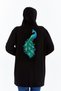 Plus Size Back Peacock Print Hooded Full Zip Pocketed Soft Flowy Tunic Sweatshirt