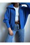 Blue Stand Collar Zip Knit Cardigan